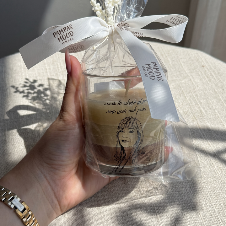 נר זיכרון אישי עם תמונה והקדשה