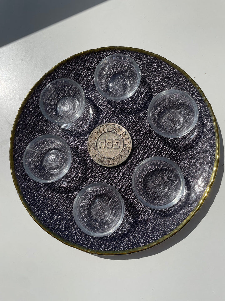 צלחת סדר פסח מזכוכית כולל צלוחיות לכל ברכה