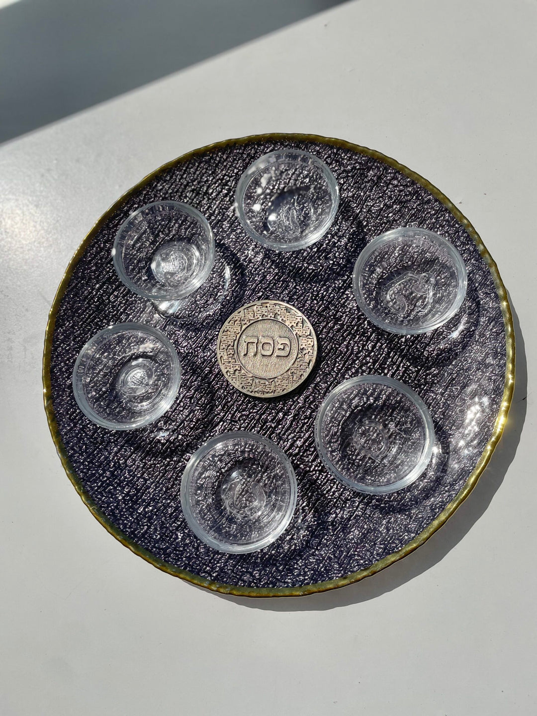 צלחת סדר פסח מזכוכית כולל צלוחיות לכל ברכה