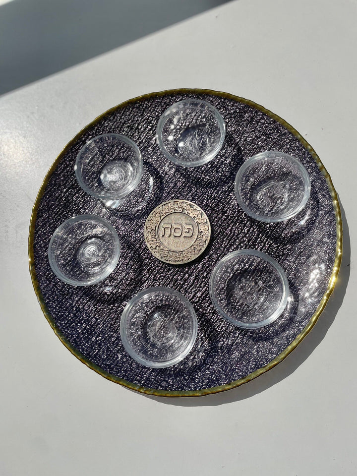 צלחת סדר פסח מזכוכית כולל צלוחיות לכל ברכה